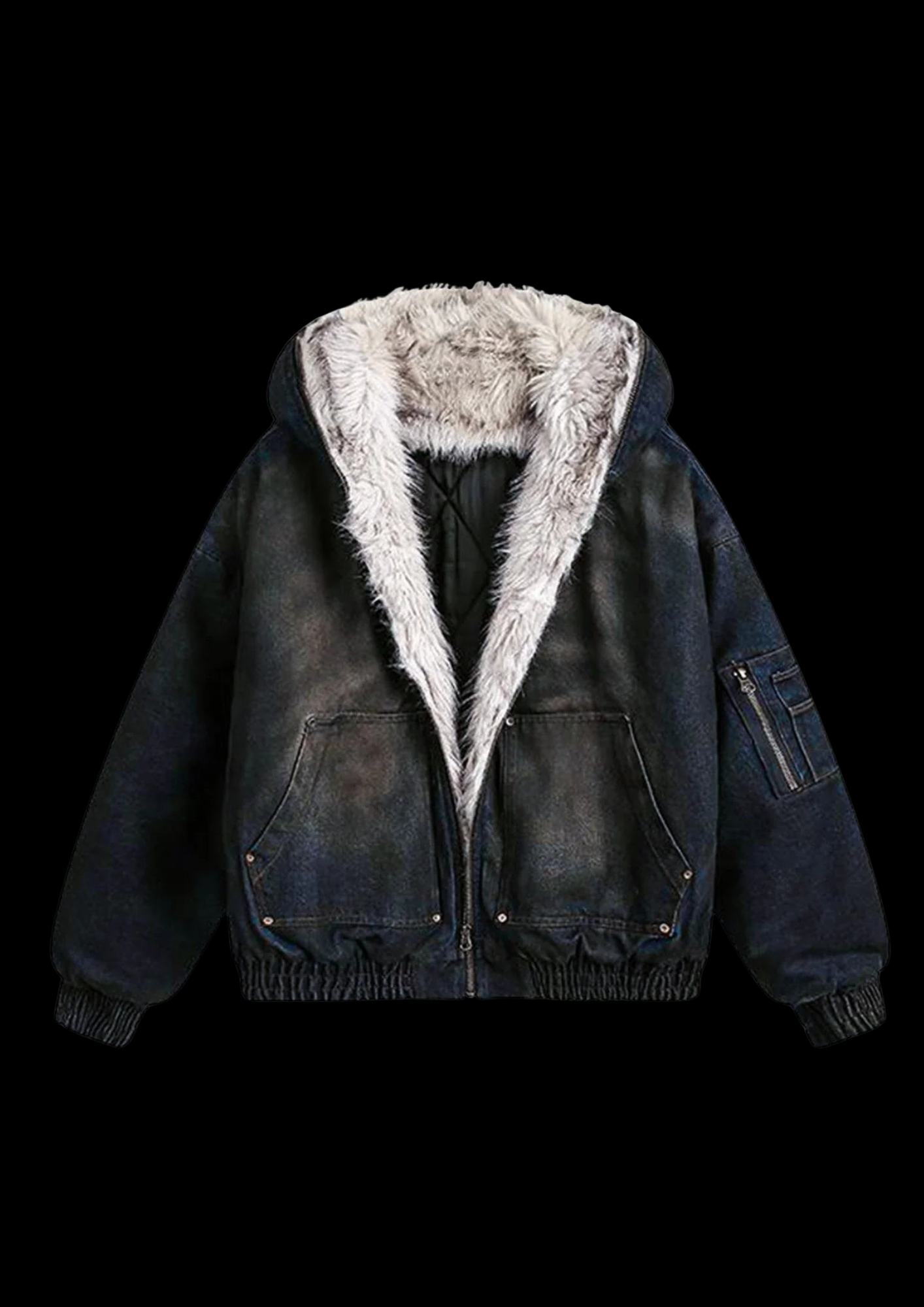 'WASHED FUR' HOODED JACKET' ♰